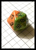 Dice : Dice - 20D - Chessex Half and Half Orange Speckle and Green Speckle with Black Numerals - Gen Con Aug 2012